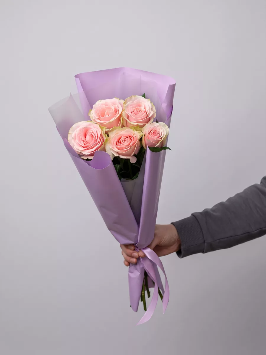 Bouquet of 5 pink roses, 50 cm