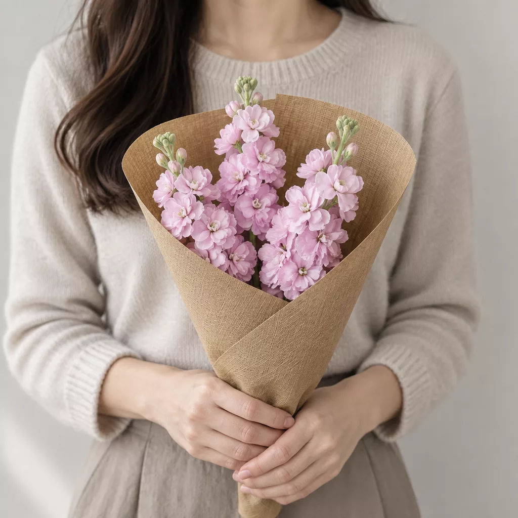 Bouquet of 3 pink matthiola