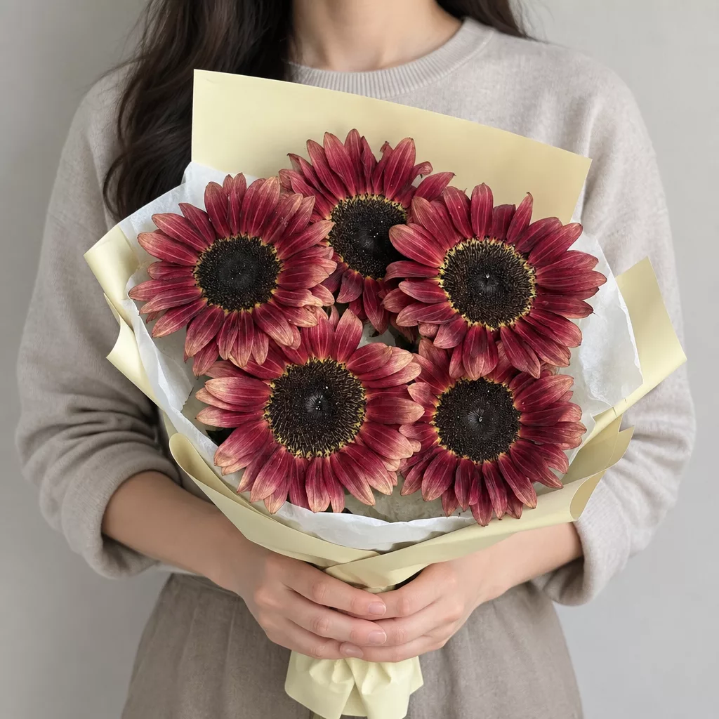 Bouquet of 5 red sunflowers
