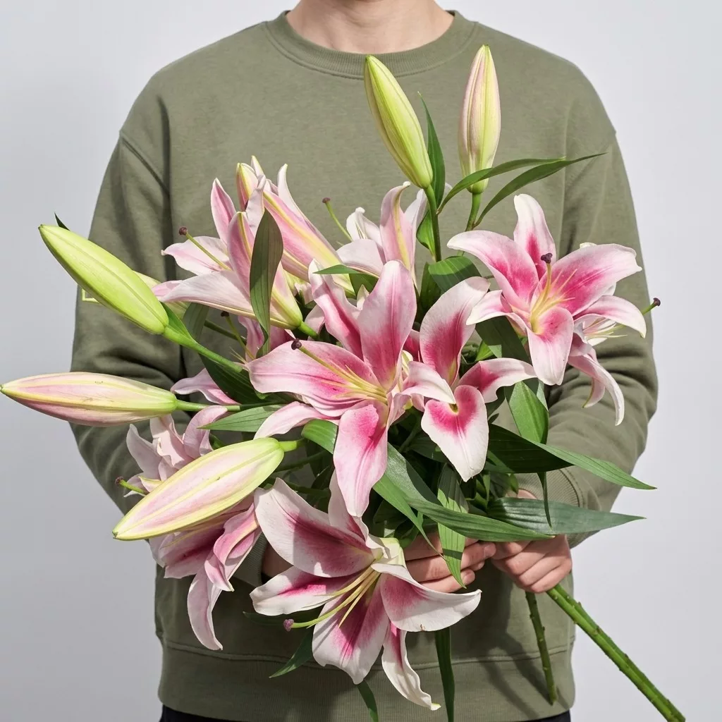 Bouquet of 5 pink lilies