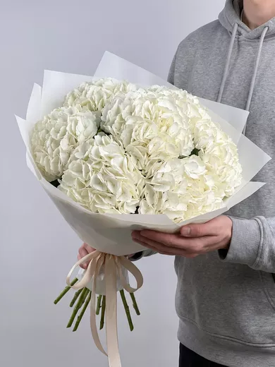 Букет живых цветов из 35 белых гортензий — доставка в Бока-дель-Мар