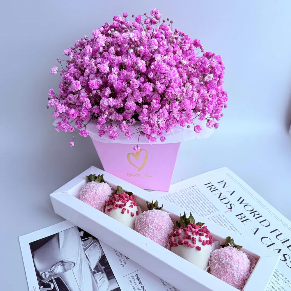 Set in chocolate and gypsophila