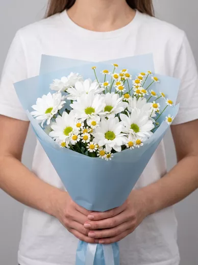 Сборный букет из 7 ромашек и 4 хризантем
