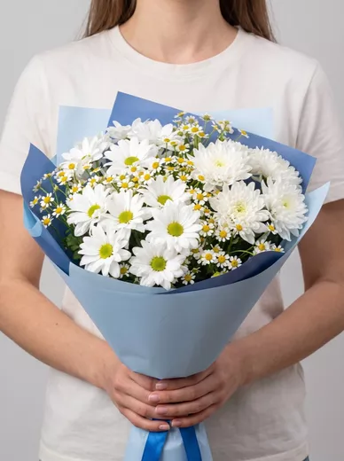 Сборный букет из 6 ромашек и 3 хризантем